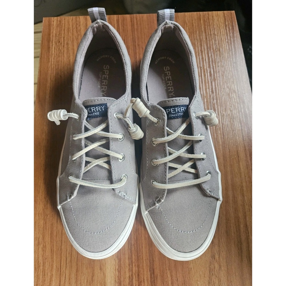 Sperry Crest Vibe Womens Gray Canvas Sneaker Boat Deck Shoes Size 8 EXC